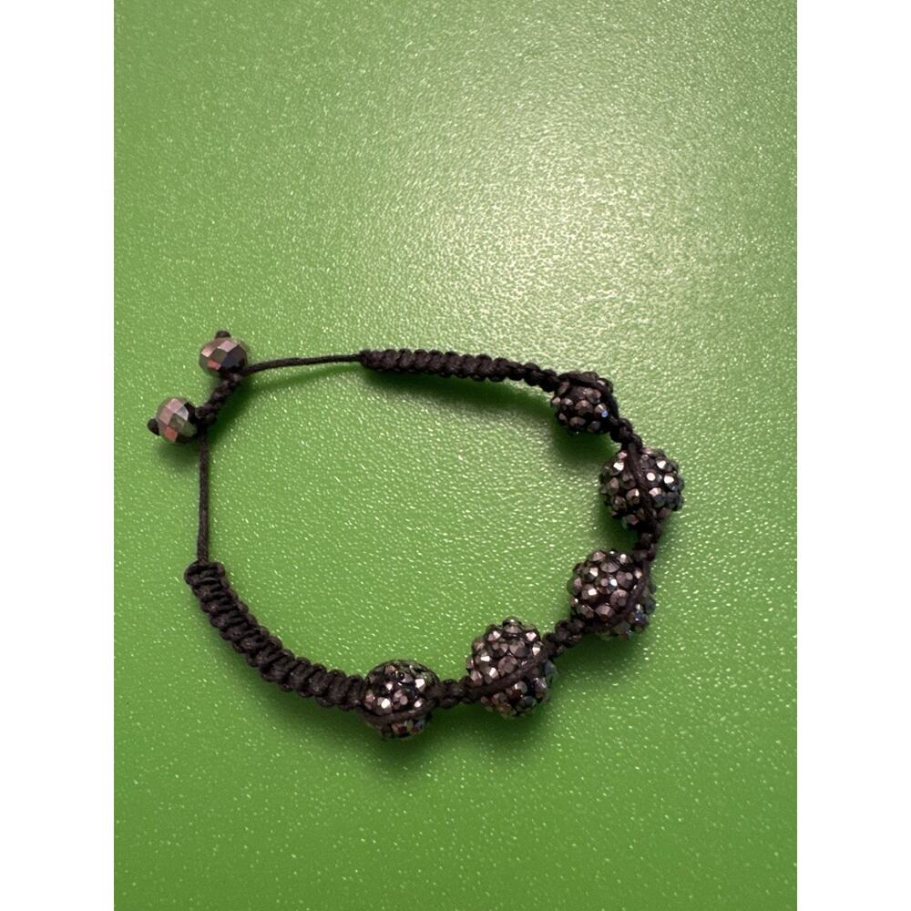 Black Shamballa Bead Bracelet Sparkly Crystal Trendy Gothic Goth